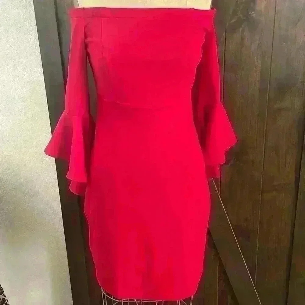 Tweeze Me NWT Off the Shoulder, Bell Sleeve, Fun Dress! Zipper Back Sz 13/14